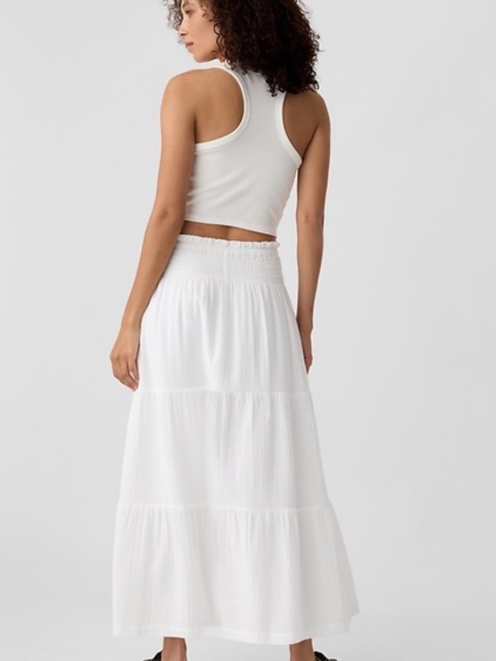 GAP White Tiered Maxi Skirt with Smocked Waist